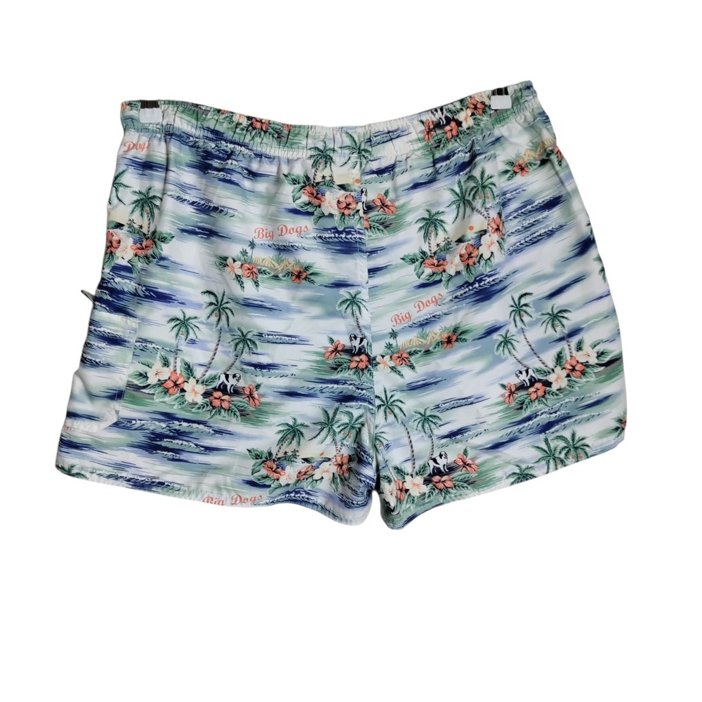 Big Dogs Mens Tropical Palm Tree Hibiscus Swim Trunks XL Blue White Floral